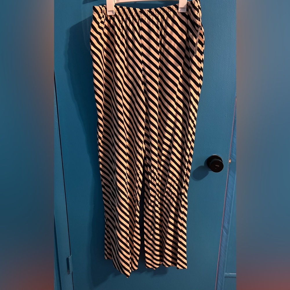 Cream & Black Striped Wide Leg Pants